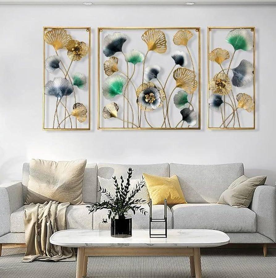 3 Piece Metal Ginkgo Leaf Wall Art | Modern Iron Wall Decor