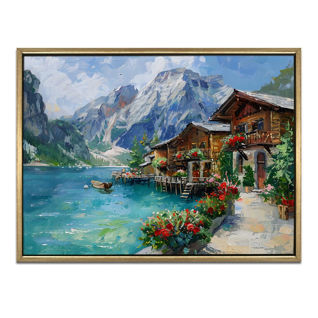 European Cityscape Wall Art, HD Canvas Print, Golden Floater Framed, Ready to Hang, (36 In x 48 In)