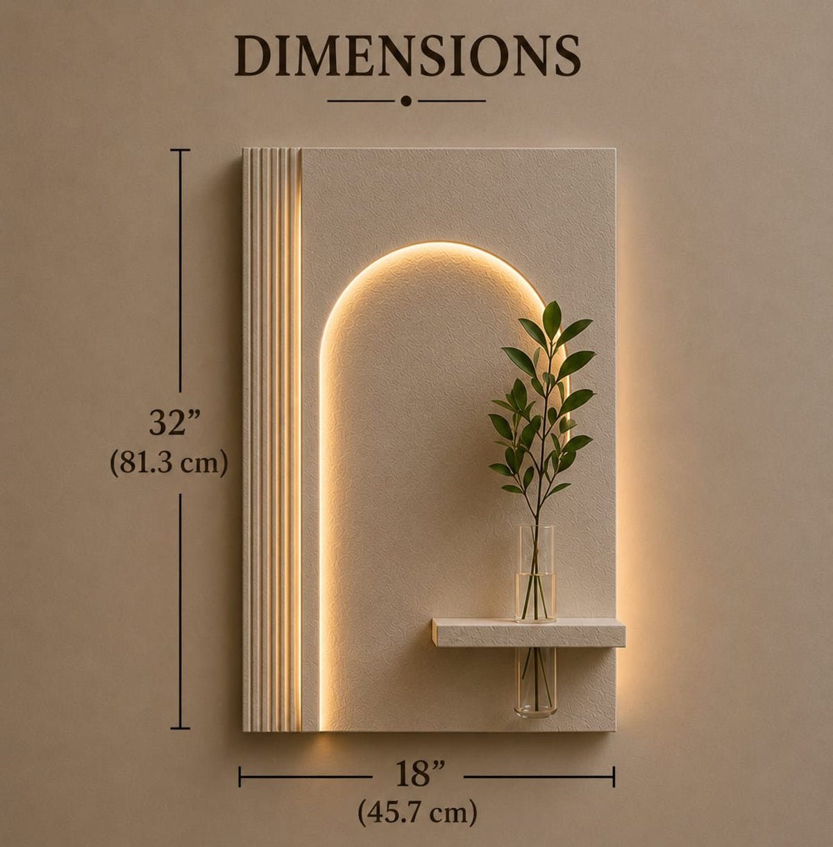 Modern LED Arch Wall Decor with Textured Panel & Vase Shelf | Minimalist Wall Art