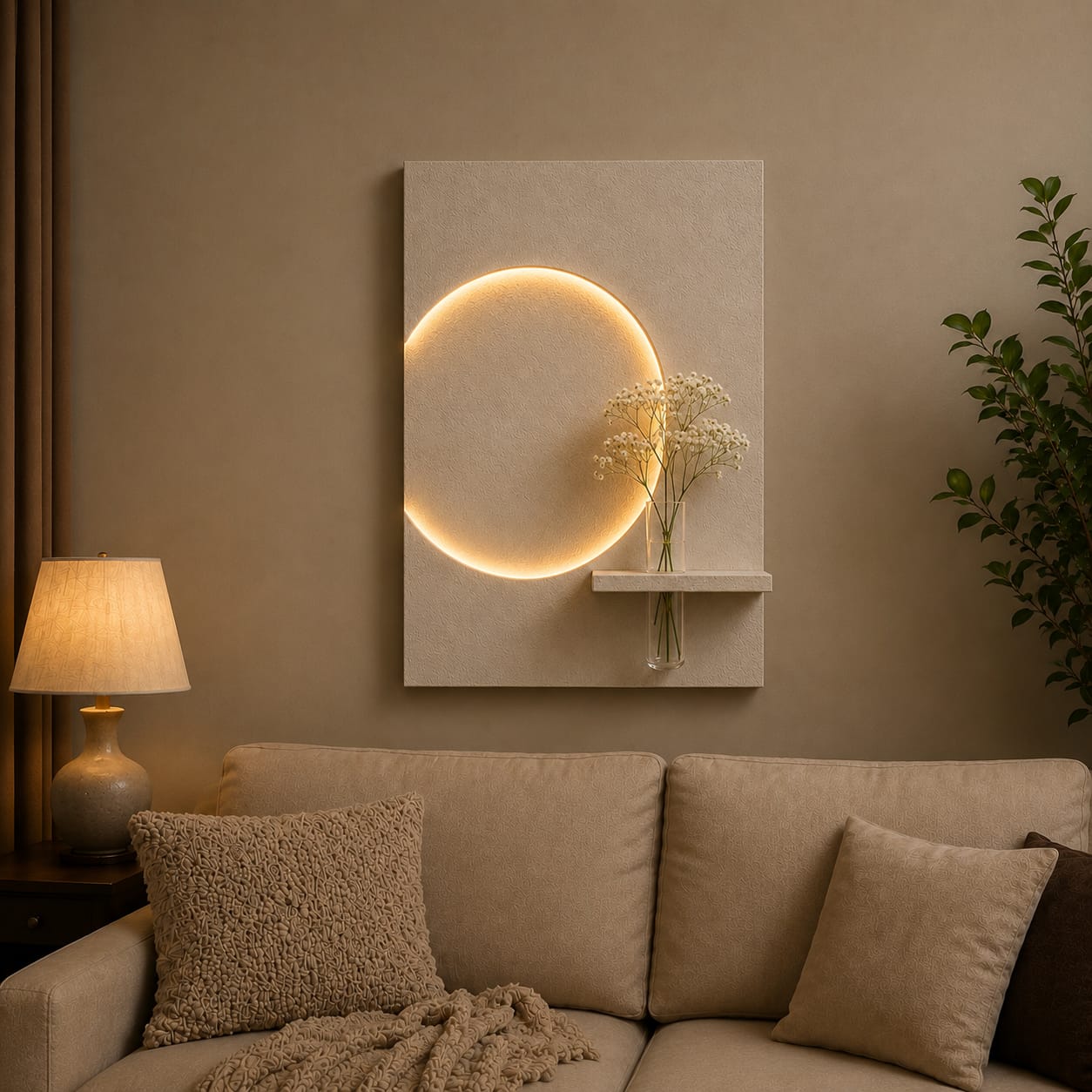 Modern LED Circle Wall Decor with Vase Shelf | Minimalist Wall Art