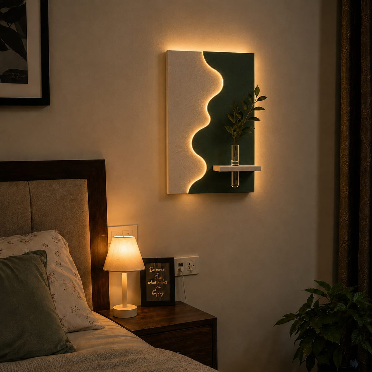 Modern Abstract LED Wall Decor with Vase Shelf | Contemporary Minimalist Wall Art