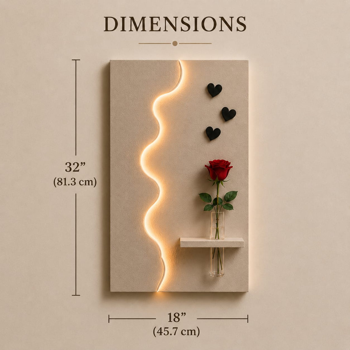 Modern Abstract LED Wall Decor with Wooden Vase Shelf | Minimalist Wall Art