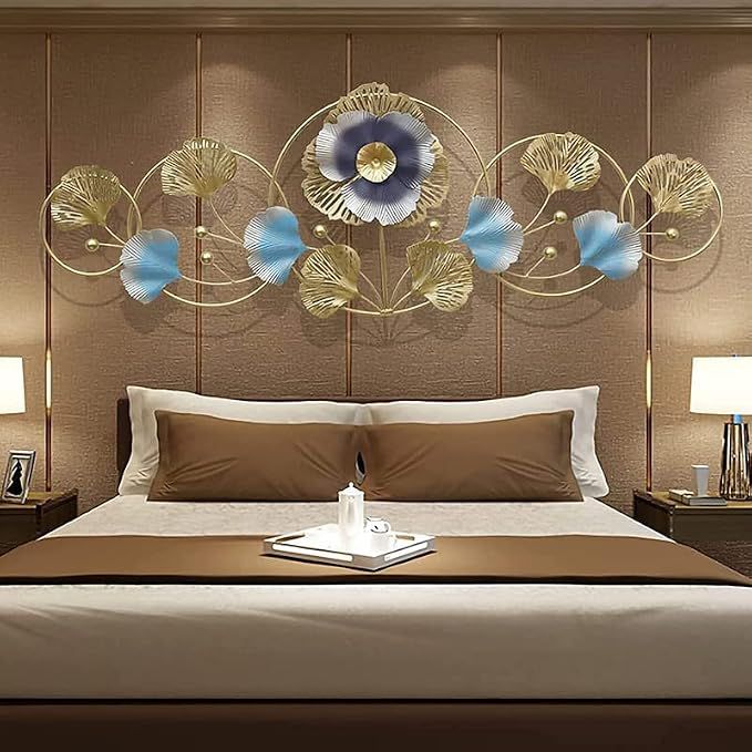 Luxury Blue & Gold Floral Metal Wall Art