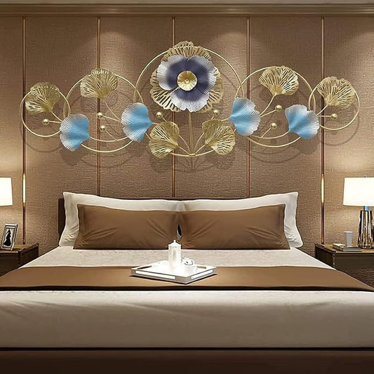 Luxury Blue & Gold Floral Metal Wall Art