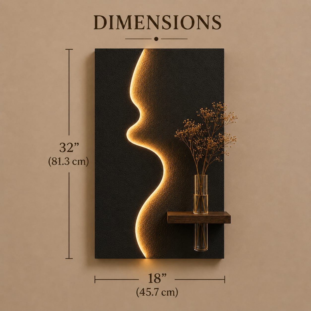 Modern Abstract Face LED Wall Decor with Wooden Vase Shelf | Minimalist Wall Art