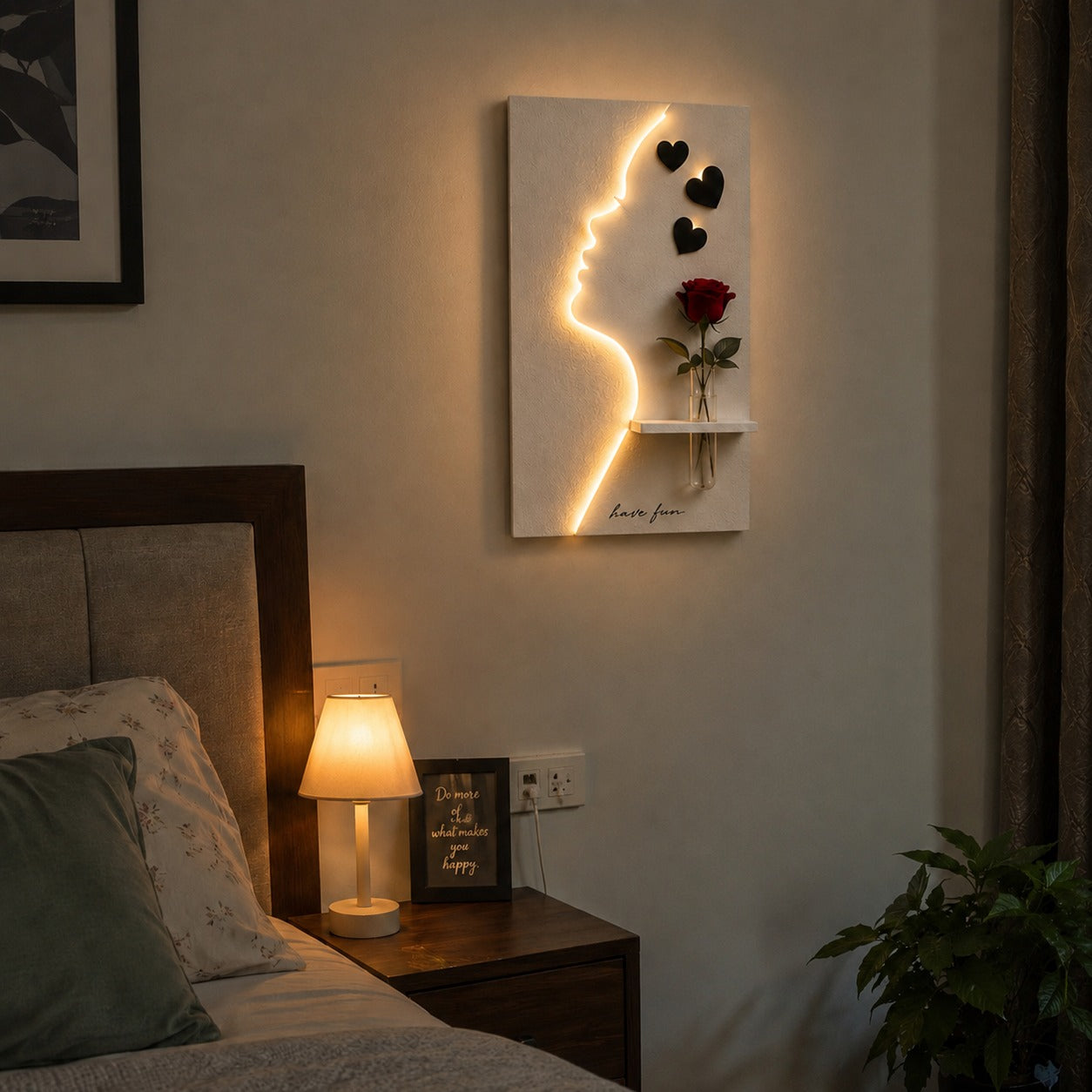 Modern LED Face Wall Art with Vase