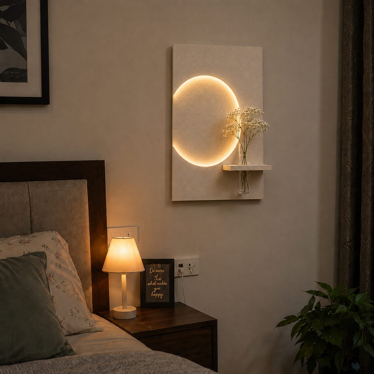 Modern LED Circle Wall Decor with Vase Shelf | Minimalist Wall Art